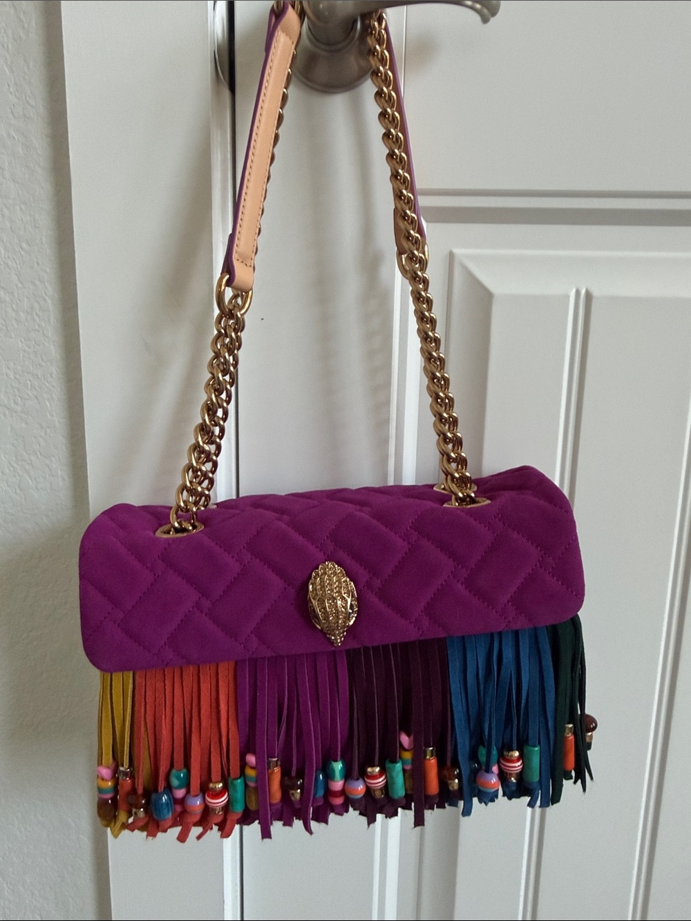 Kurt Geiger Quilted Jewel-Tone Fringe Shoulder Bag